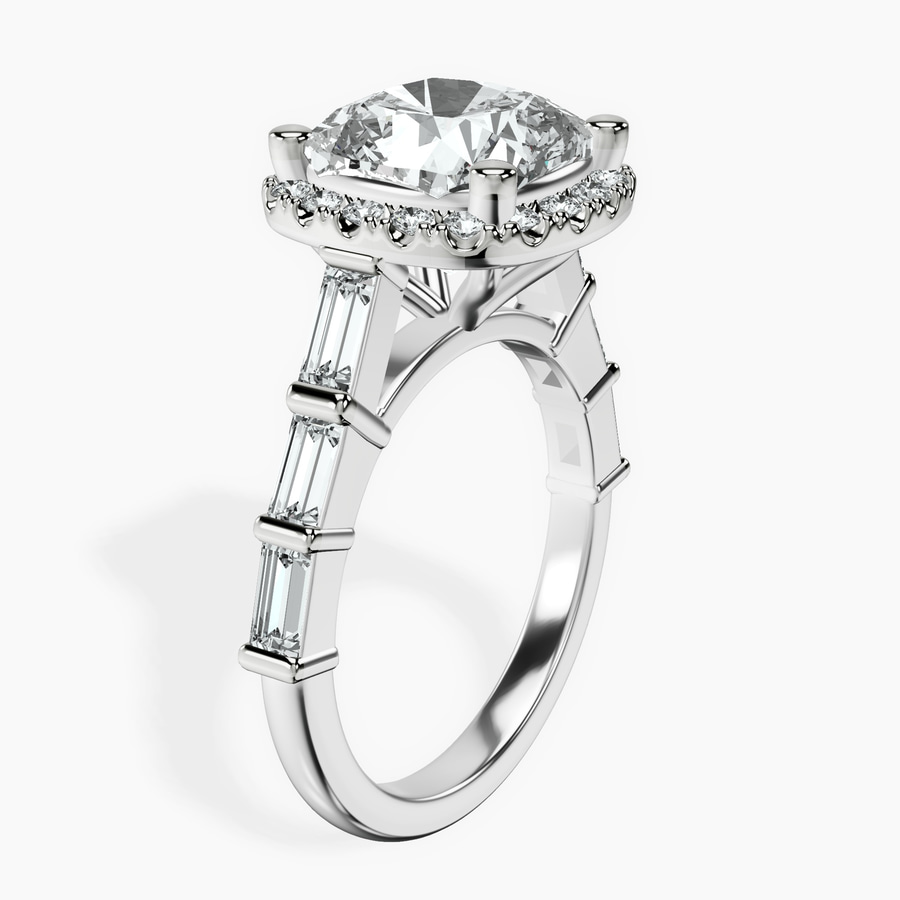 Platinum Rachel Halo Side Stone Lab Diamond Ring standing product image one