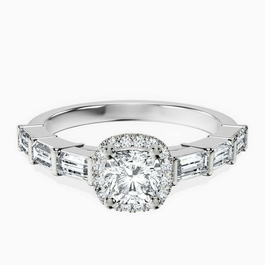 10kt White Gold Rachel Halo Side Stone Lab Diamond Ring front image