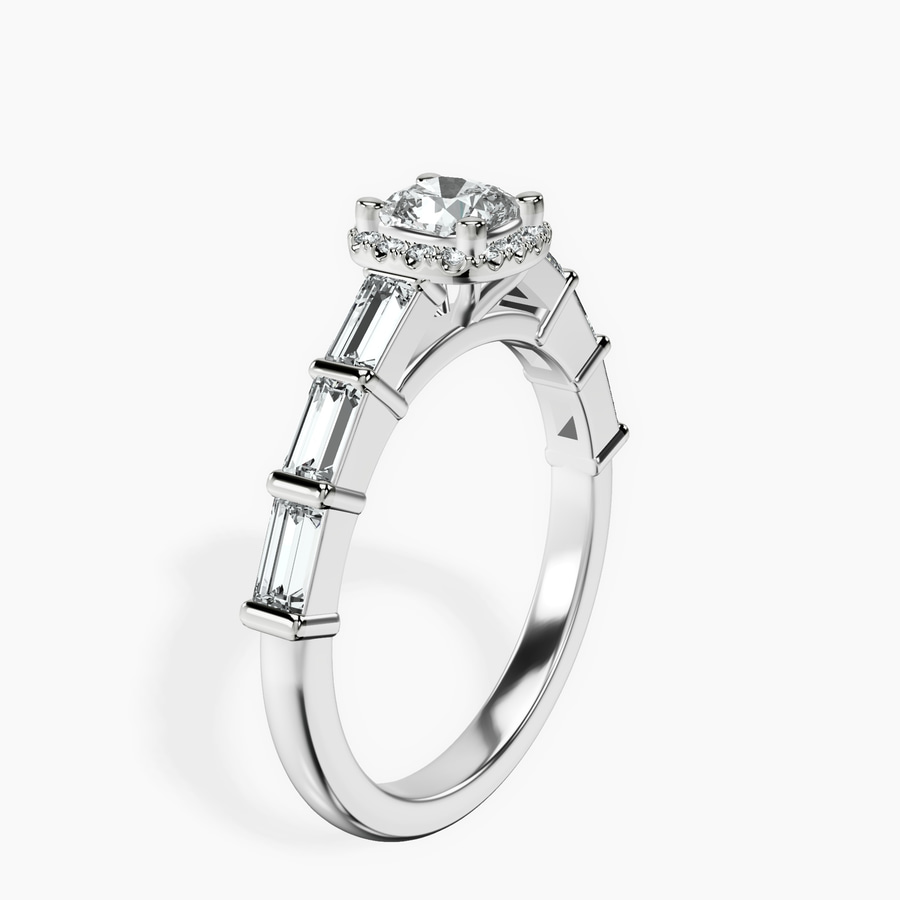 10kt White Gold Rachel Halo Side Stone Lab Diamond Ring standing product image one