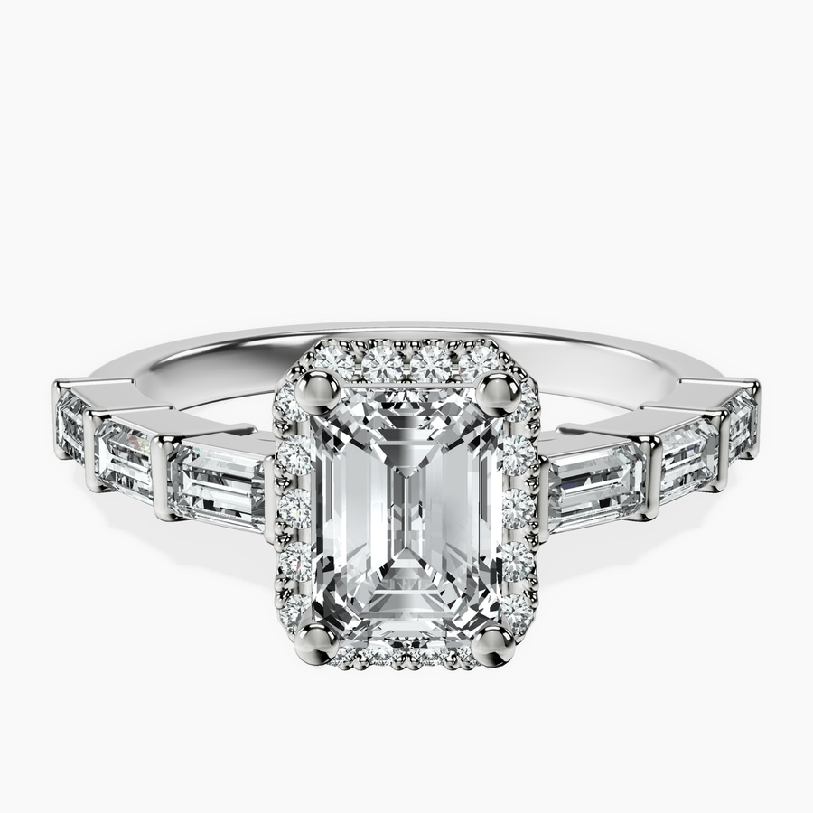 10kt White Gold Rachel Halo Side Stone Lab Diamond Ring front image