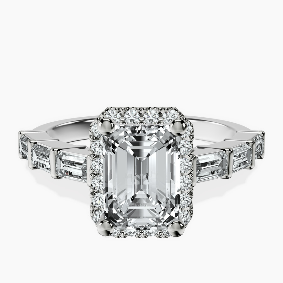 Platinum Rachel Halo Side Stone Lab Diamond Ring front image