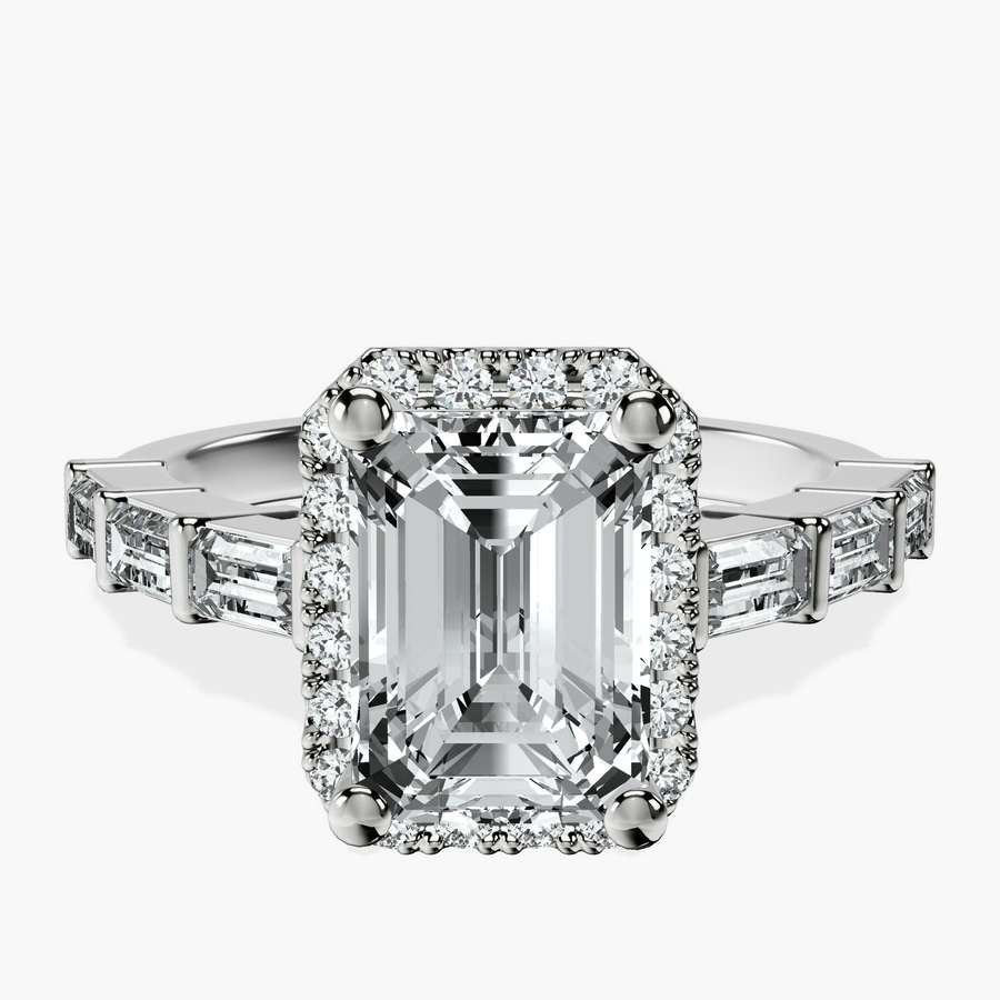 Platinum Rachel Halo Side Stone Lab Diamond Ring front image