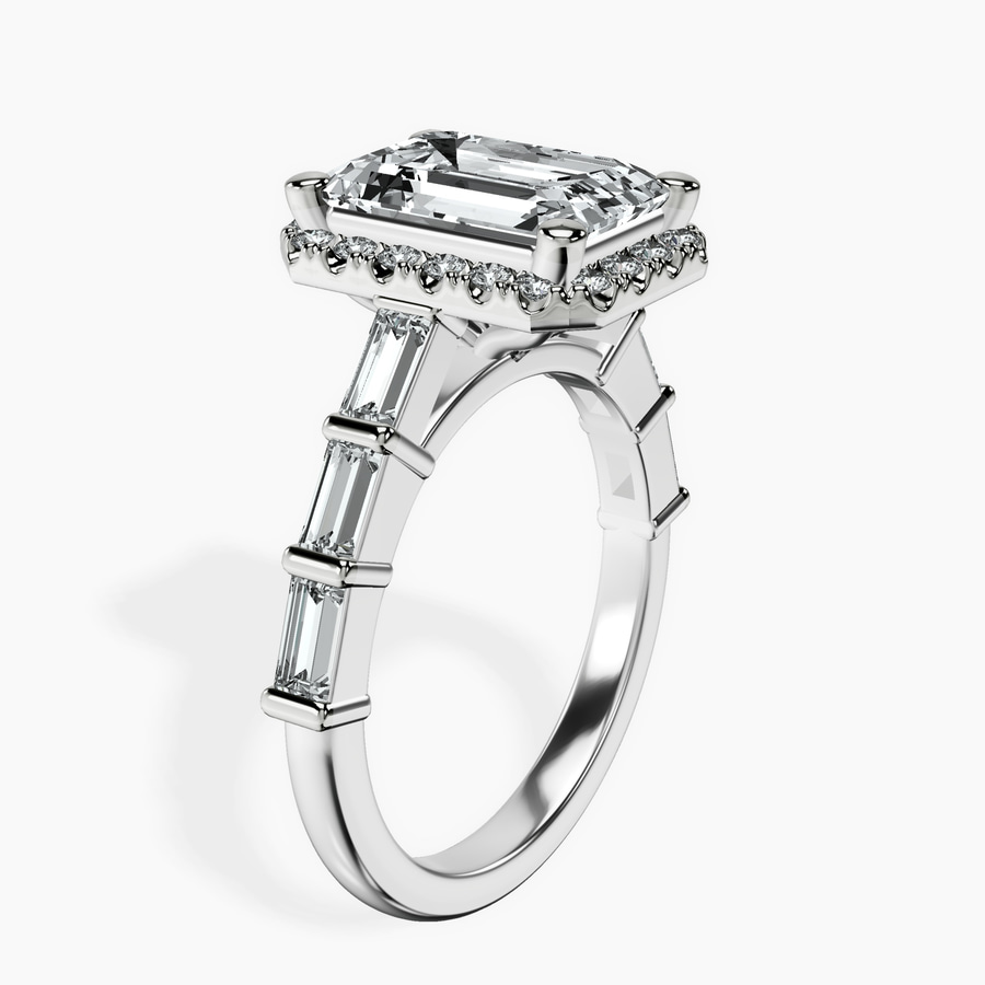 Platinum Rachel Halo Side Stone Lab Diamond Ring standing product image one