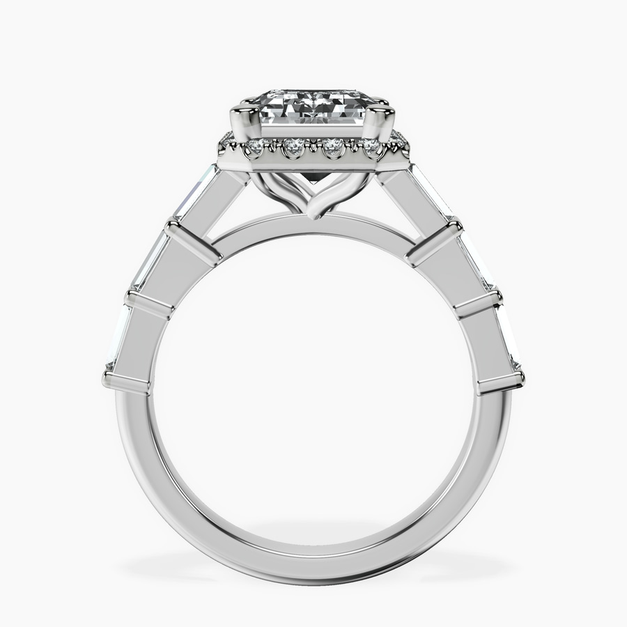 Platinum Rachel Halo Side Stone Lab Diamond Ring side right image one