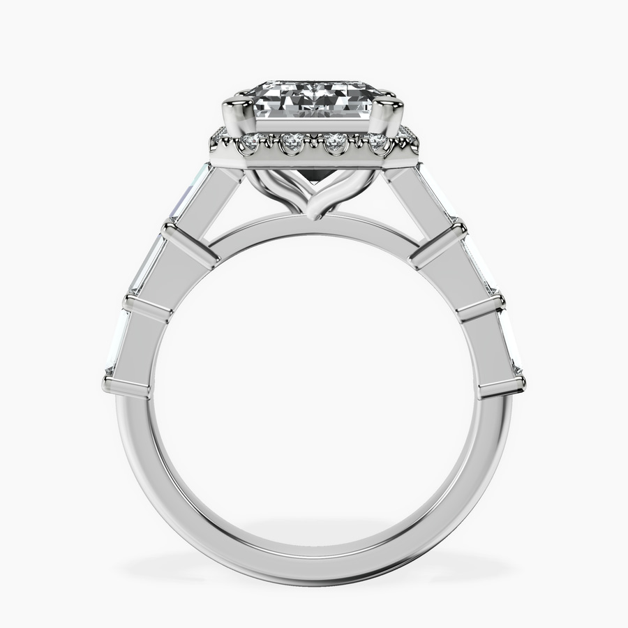 Platinum Rachel Halo Side Stone Lab Diamond Ring side right image one
