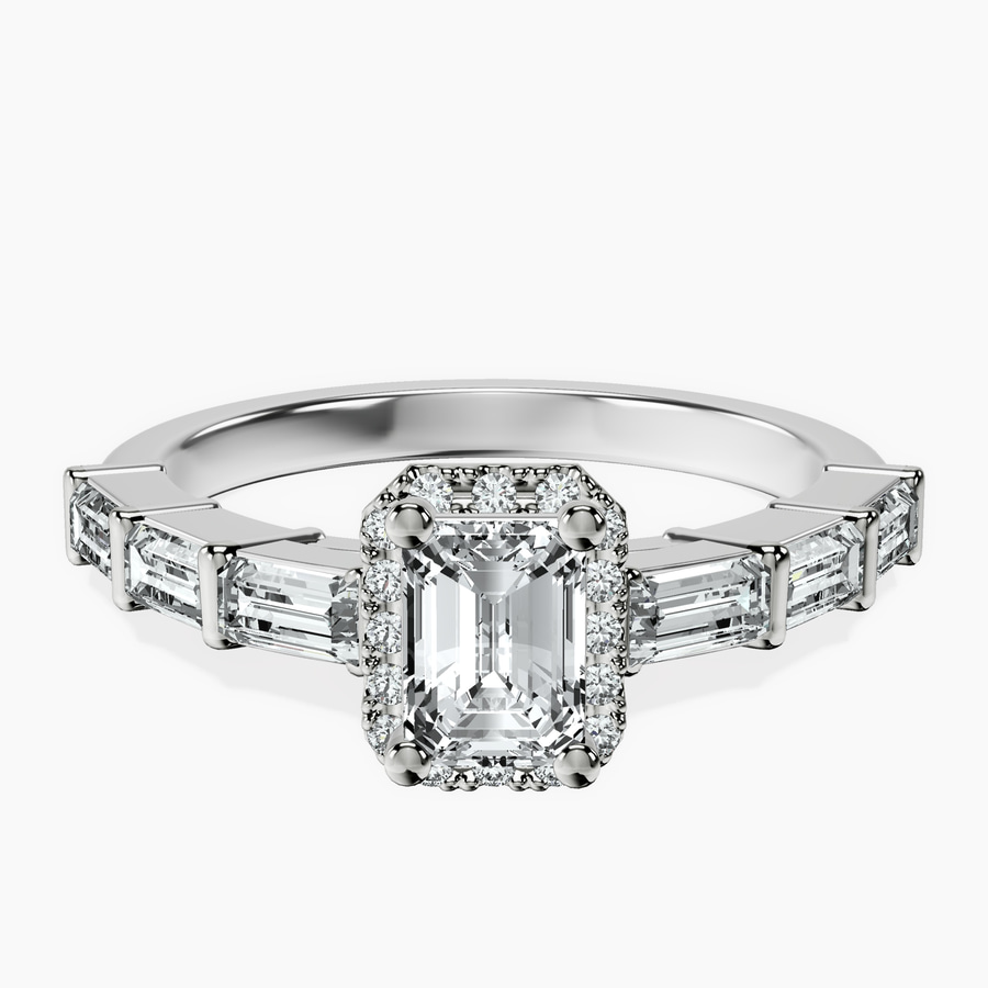 Platinum Rachel Halo Side Stone Lab Diamond Ring front image