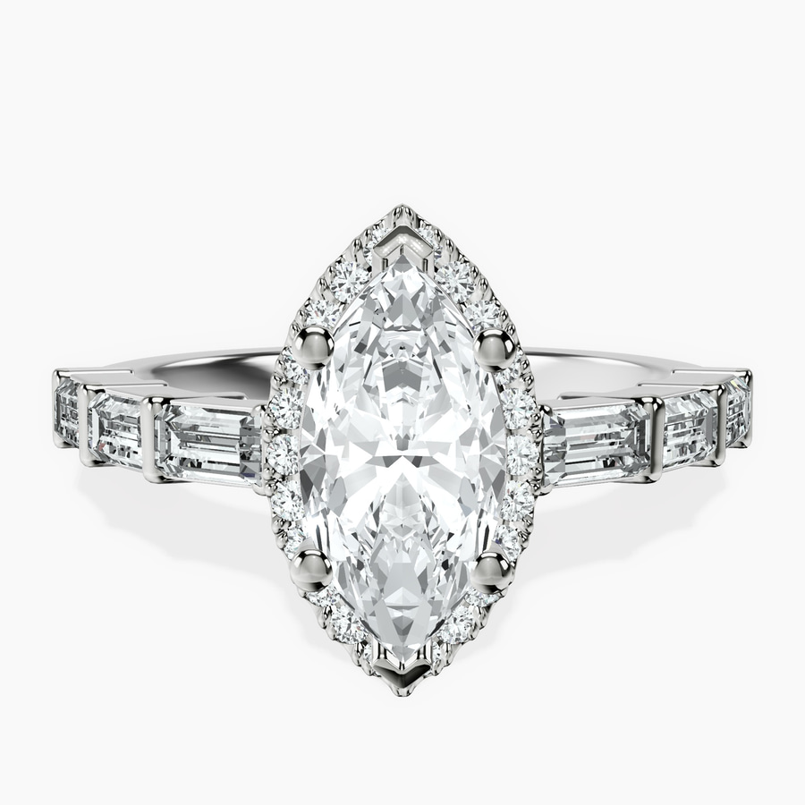 Platinum Rachel Halo Side Stone Lab Diamond Ring front image