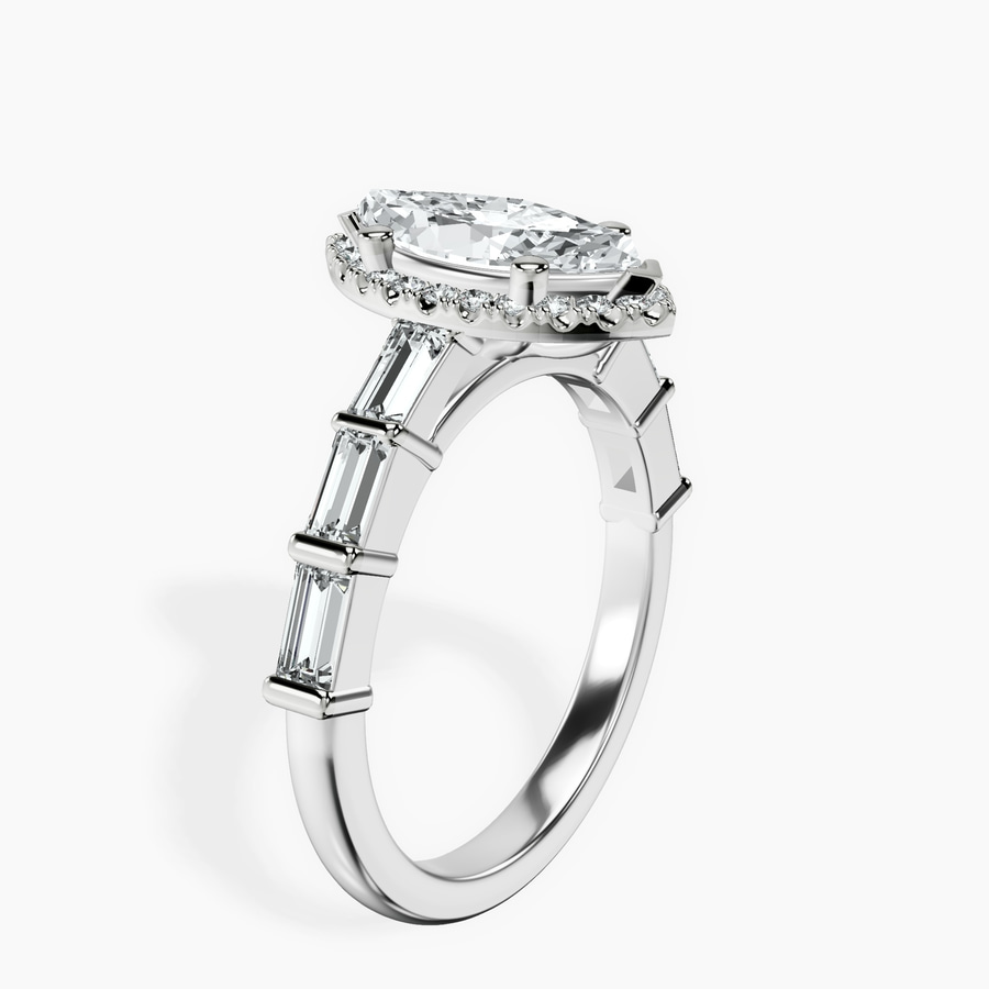 Platinum Rachel Halo Side Stone Lab Diamond Ring standing product image one