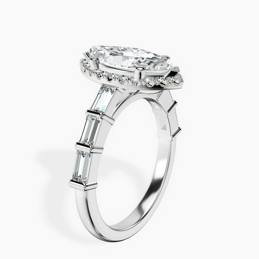 18ct White Gold Rachel Halo Side Stone Lab Diamond Ring standing product image one