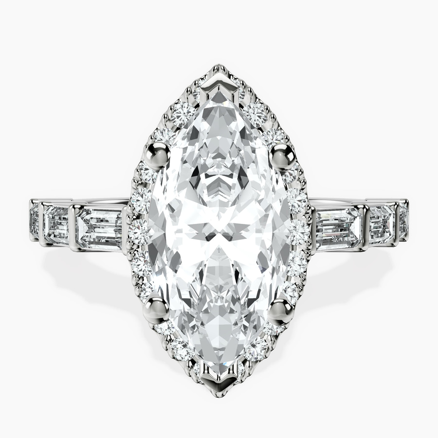 10kt White Gold Rachel Halo Side Stone Lab Diamond Ring front image