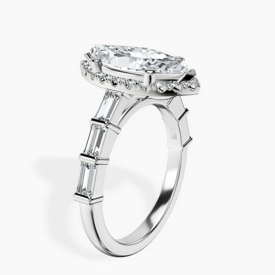 10kt White Gold Rachel Halo Side Stone Lab Diamond Ring standing product image one