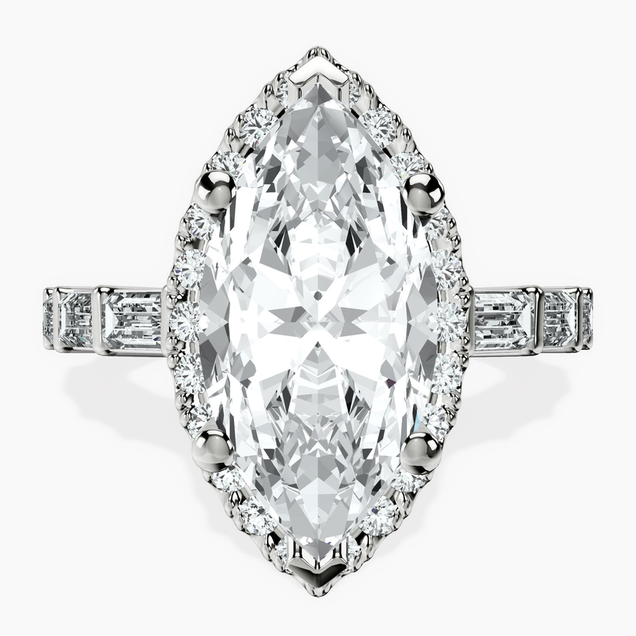14kt White Gold Rachel Halo Side Stone Lab Diamond Ring front image