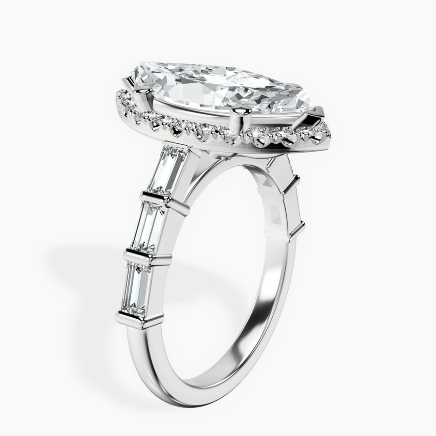 14kt White Gold Rachel Halo Side Stone Lab Diamond Ring standing product image one