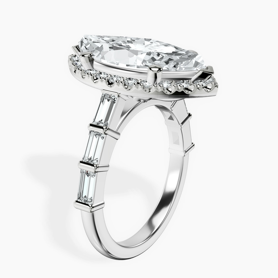 Platinum Rachel Halo Side Stone Lab Diamond Ring standing product image one