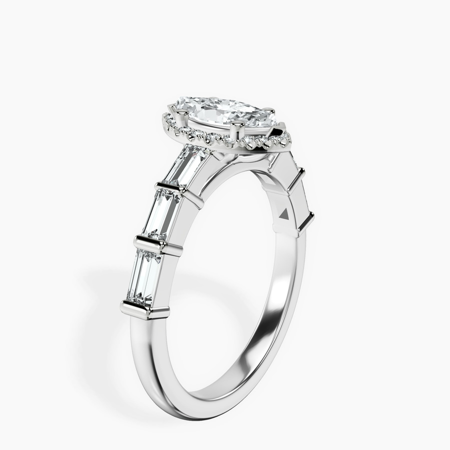 Platinum Rachel Halo Side Stone Lab Diamond Ring standing product image one