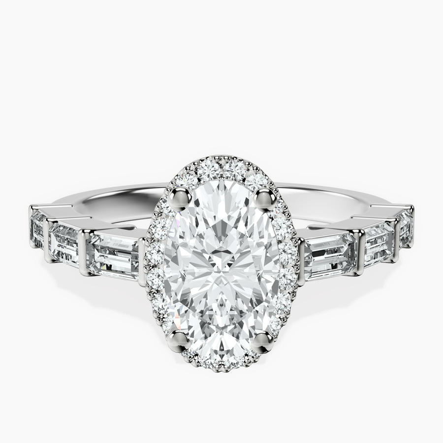 Platinum Rachel Halo Side Stone Lab Diamond Ring front image