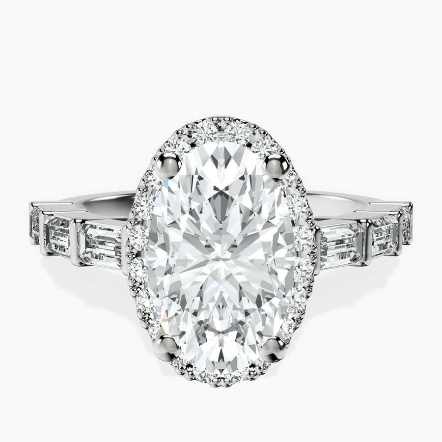 18kt White Gold Rachel Halo Side Stone Lab Diamond Ring front image