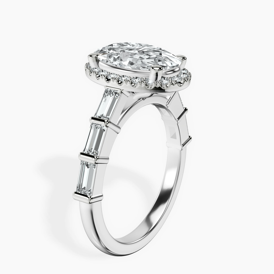 18kt White Gold Rachel Halo Side Stone Lab Diamond Ring standing product image one