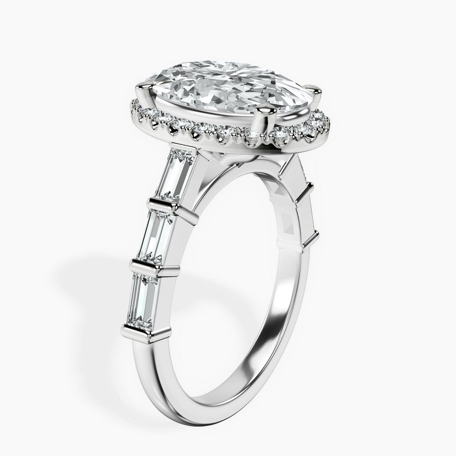 Platinum Rachel Halo Side Stone Lab Diamond Ring standing product image one