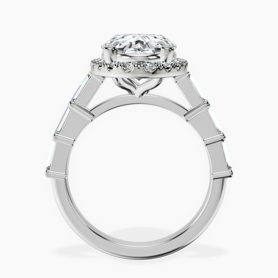 Platinum Rachel Halo Side Stone Lab Diamond Ring side right image one