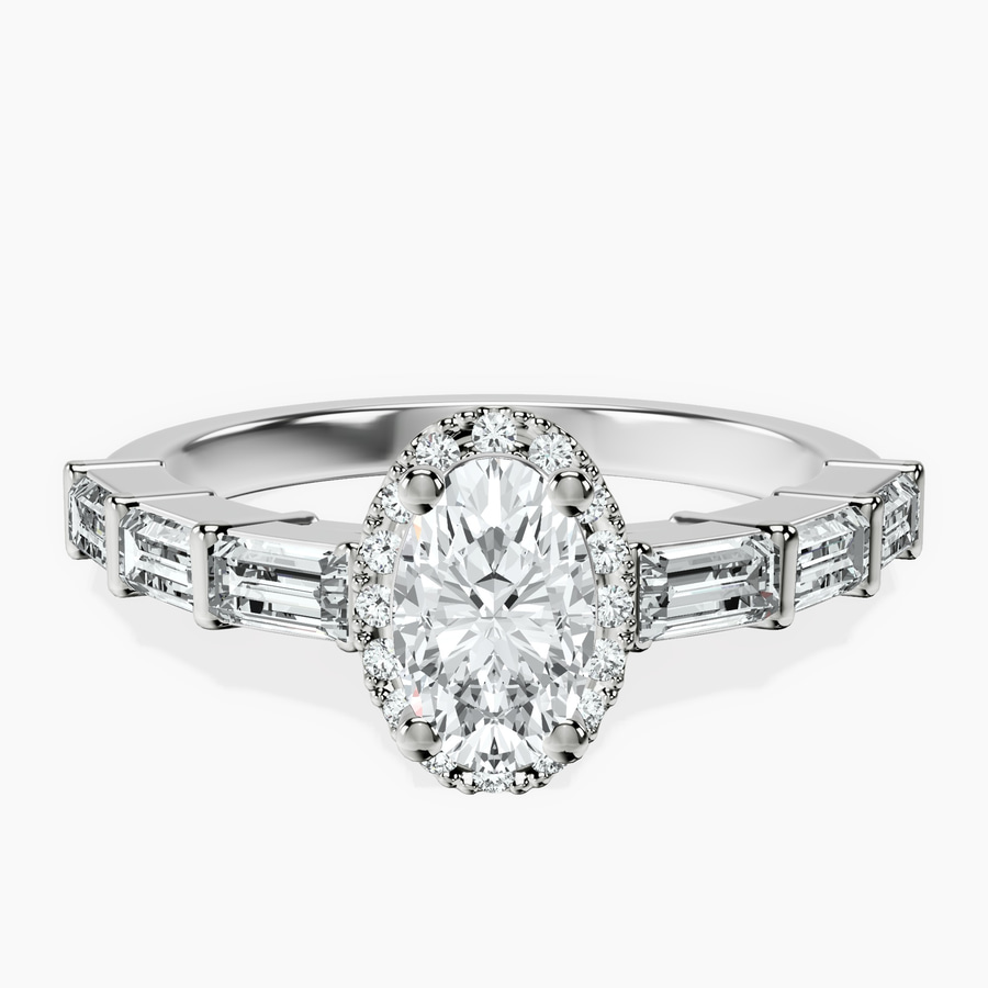 Platinum Rachel Halo Side Stone Lab Diamond Ring front image