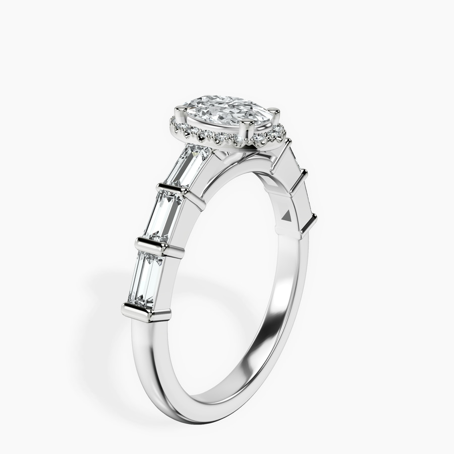 Platinum Rachel Halo Side Stone Lab Diamond Ring standing product image one