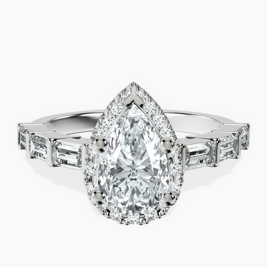 Platinum Rachel Halo Side Stone Lab Diamond Ring front image