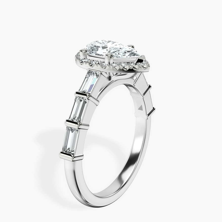 Platinum Rachel Halo Side Stone Lab Diamond Ring standing product image one