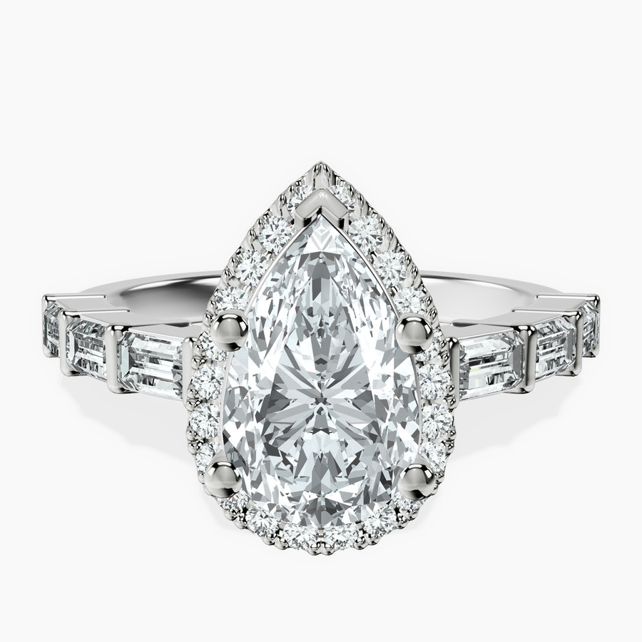 Platinum Rachel Halo Side Stone Lab Diamond Ring front image