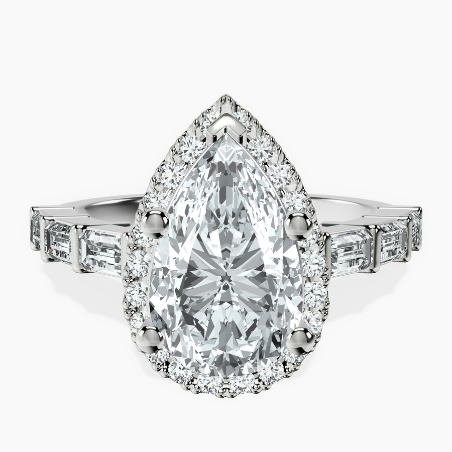 14kt White Gold Rachel Halo Side Stone Lab Diamond Ring front image