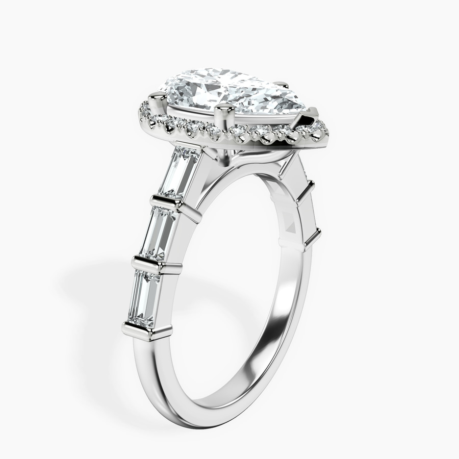 14kt White Gold Rachel Halo Side Stone Lab Diamond Ring standing product image one