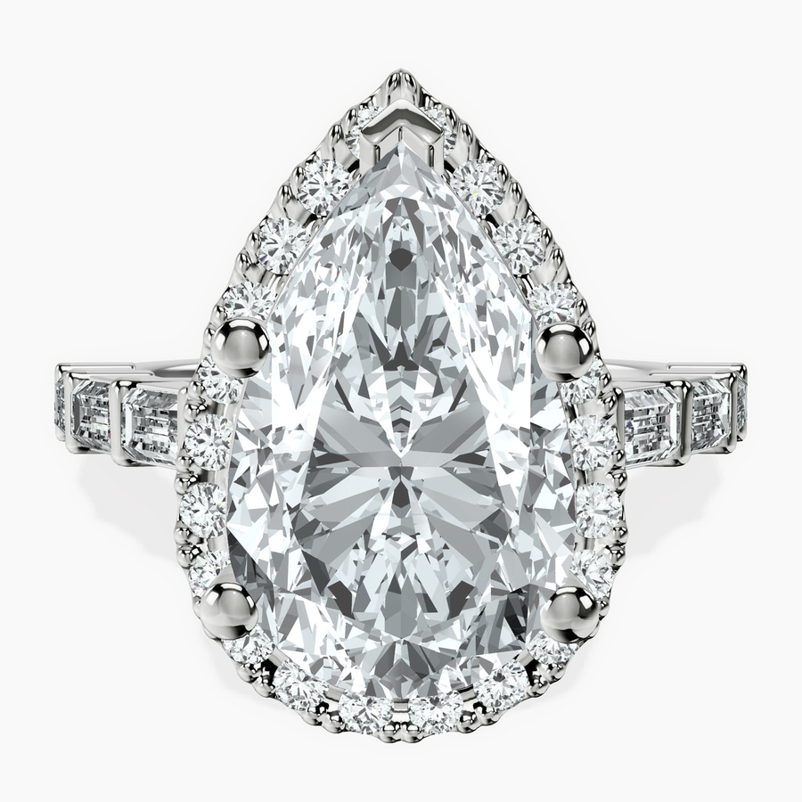 10kt White Gold Rachel Halo Side Stone Lab Diamond Ring front image