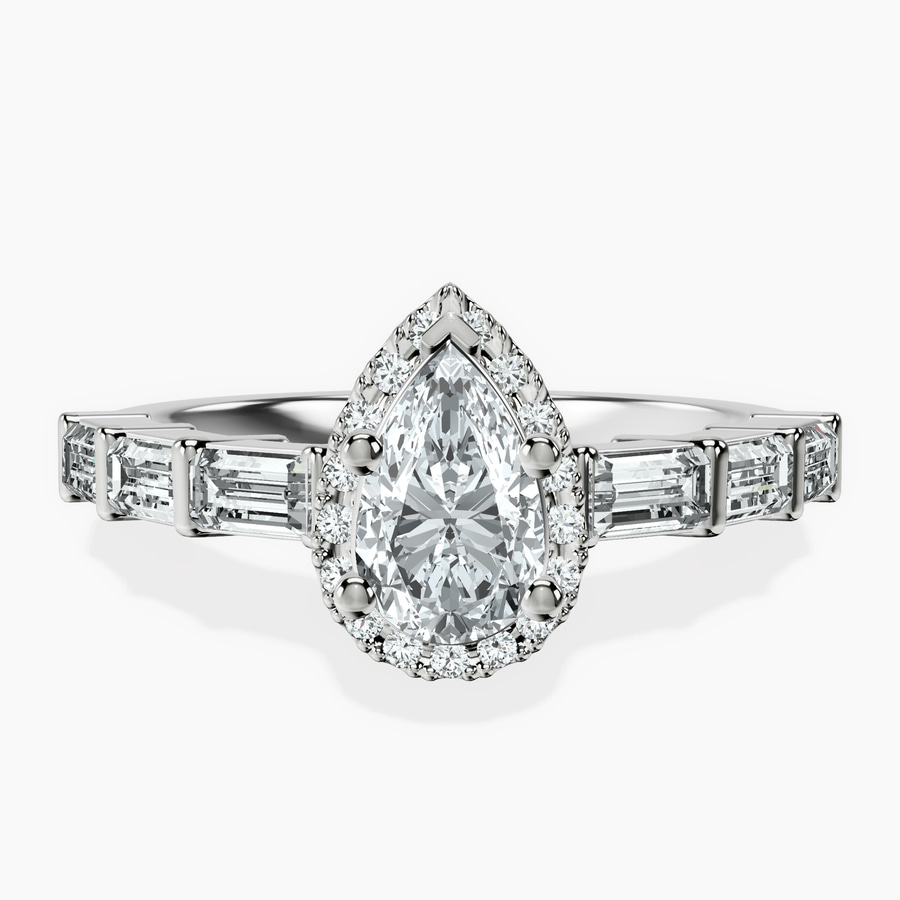 10kt White Gold Rachel Halo Side Stone Lab Diamond Ring front image