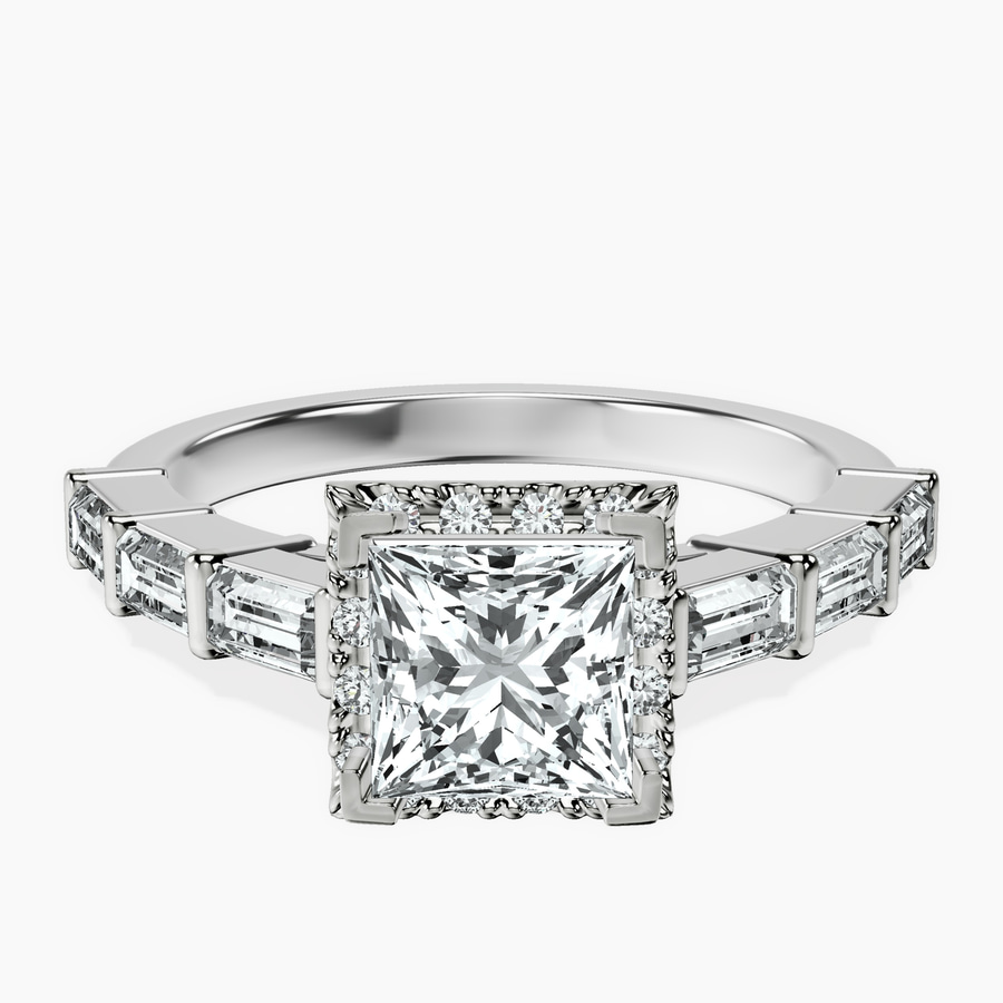 Platinum Rachel Halo Side Stone Lab Diamond Ring front image