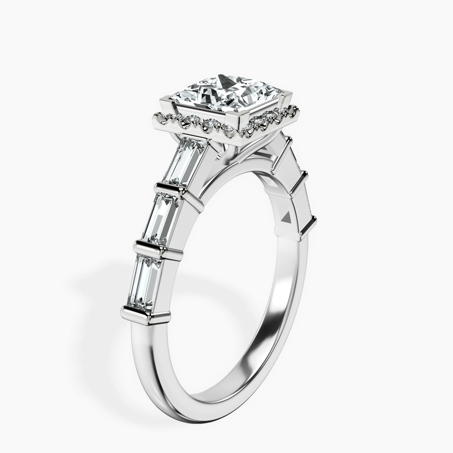 Platinum Rachel Halo Side Stone Lab Diamond Ring standing product image one