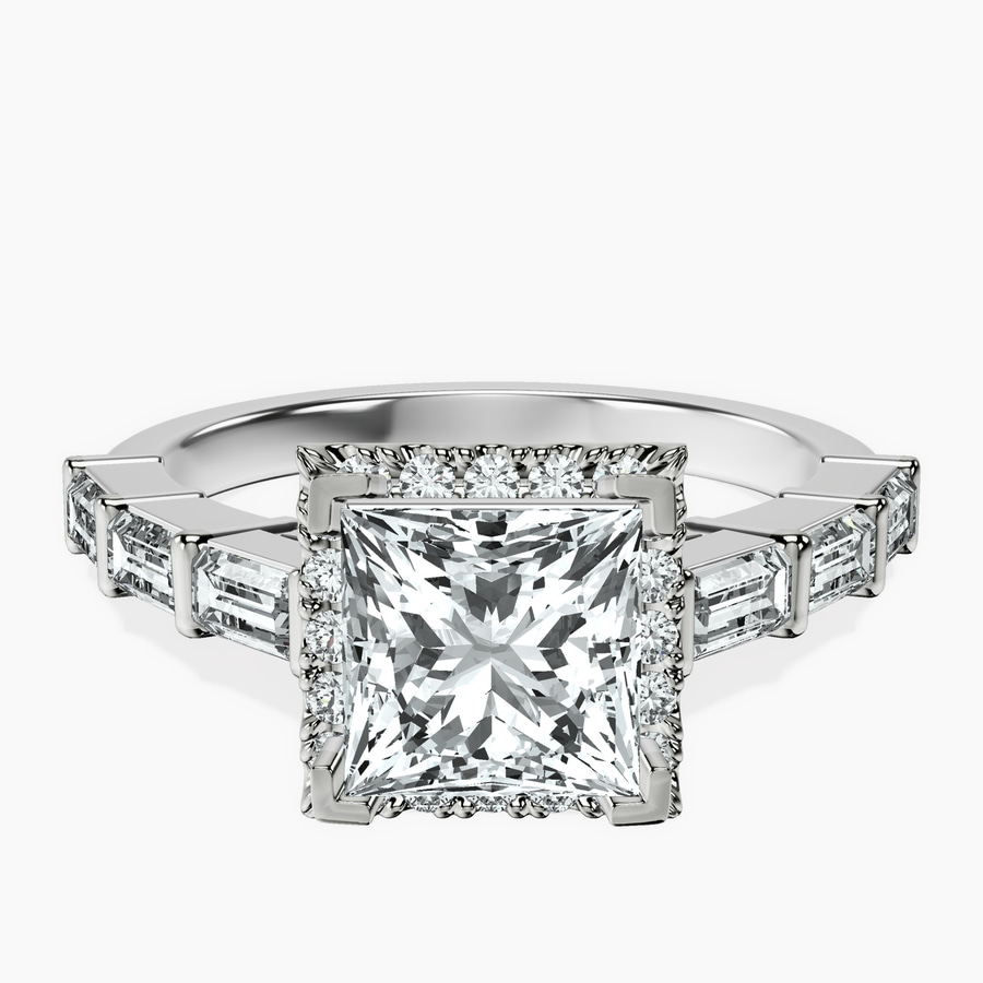 Platinum Rachel Halo Side Stone Lab Diamond Ring front image