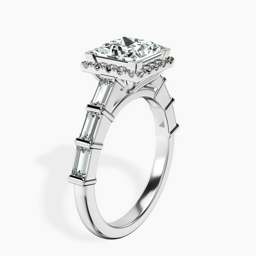 Platinum Rachel Halo Side Stone Lab Diamond Ring standing product image one