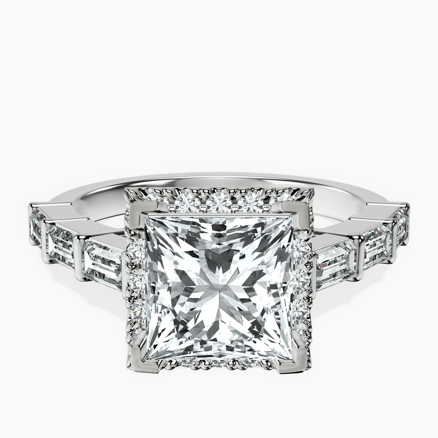 14kt White Gold Rachel Halo Side Stone Lab Diamond Ring front image