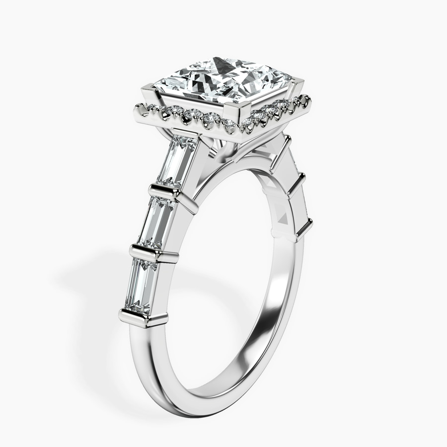 14kt White Gold Rachel Halo Side Stone Lab Diamond Ring standing product image one