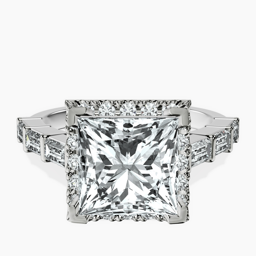 Platinum Rachel Halo Side Stone Lab Diamond Ring front image
