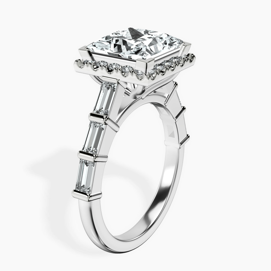 Platinum Rachel Halo Side Stone Lab Diamond Ring standing product image one