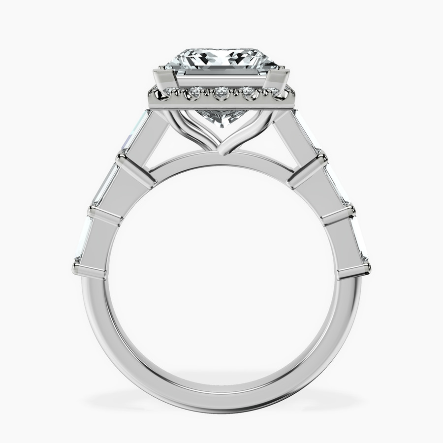 Platinum Rachel Halo Side Stone Lab Diamond Ring side right image one