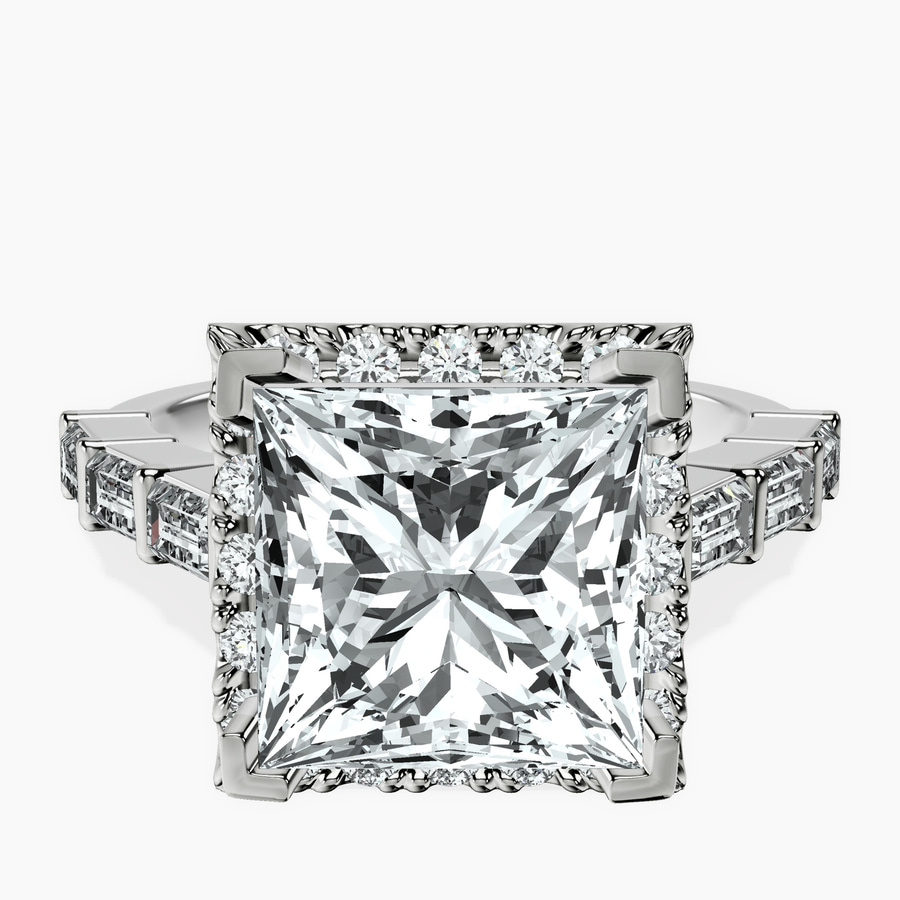 10kt White Gold Rachel Halo Side Stone Lab Diamond Ring front image