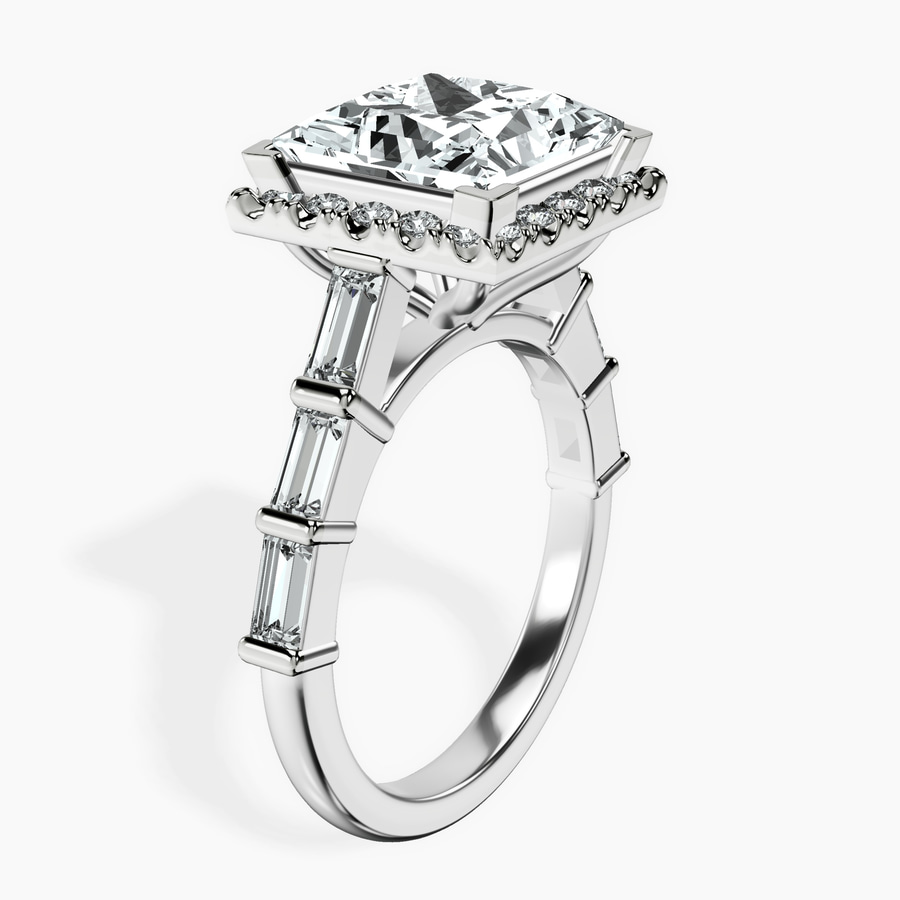 10kt White Gold Rachel Halo Side Stone Lab Diamond Ring standing product image one