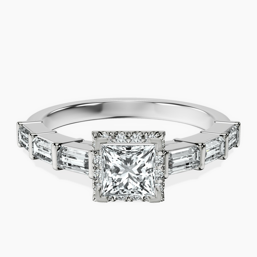 10kt White Gold Rachel Halo Side Stone Lab Diamond Ring front image