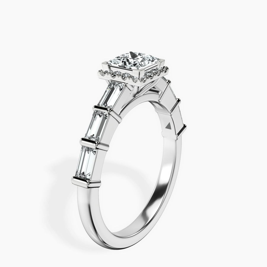 10kt White Gold Rachel Halo Side Stone Lab Diamond Ring standing product image one