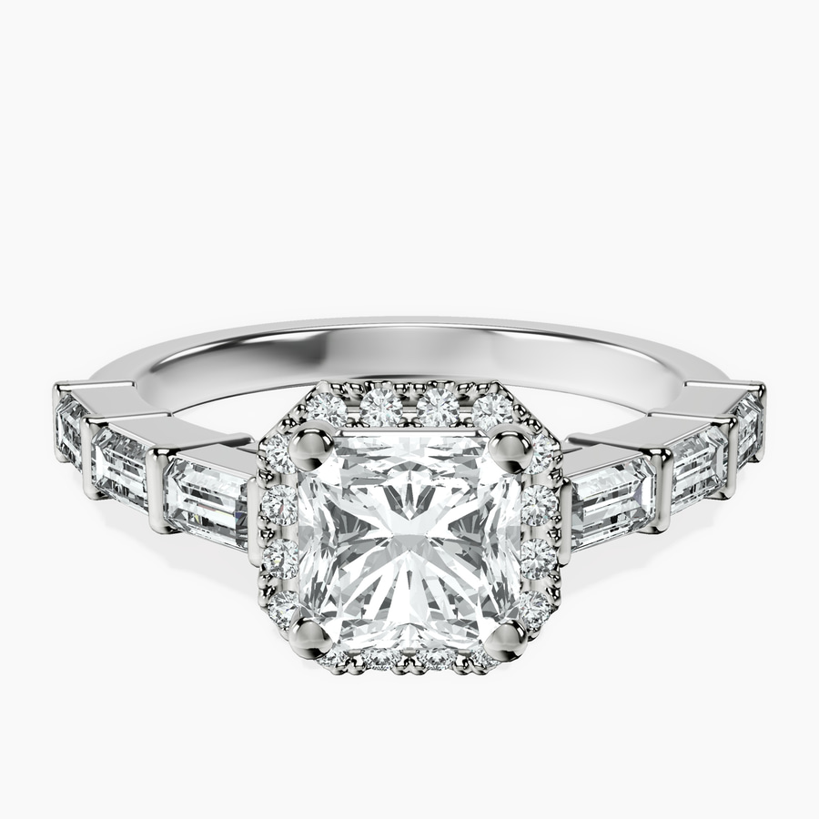 Platinum Rachel Halo Side Stone Lab Diamond Ring front image