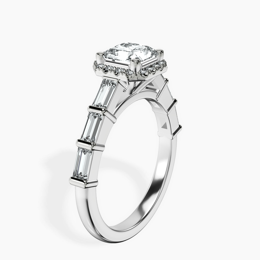 Platinum Rachel Halo Side Stone Lab Diamond Ring standing product image one