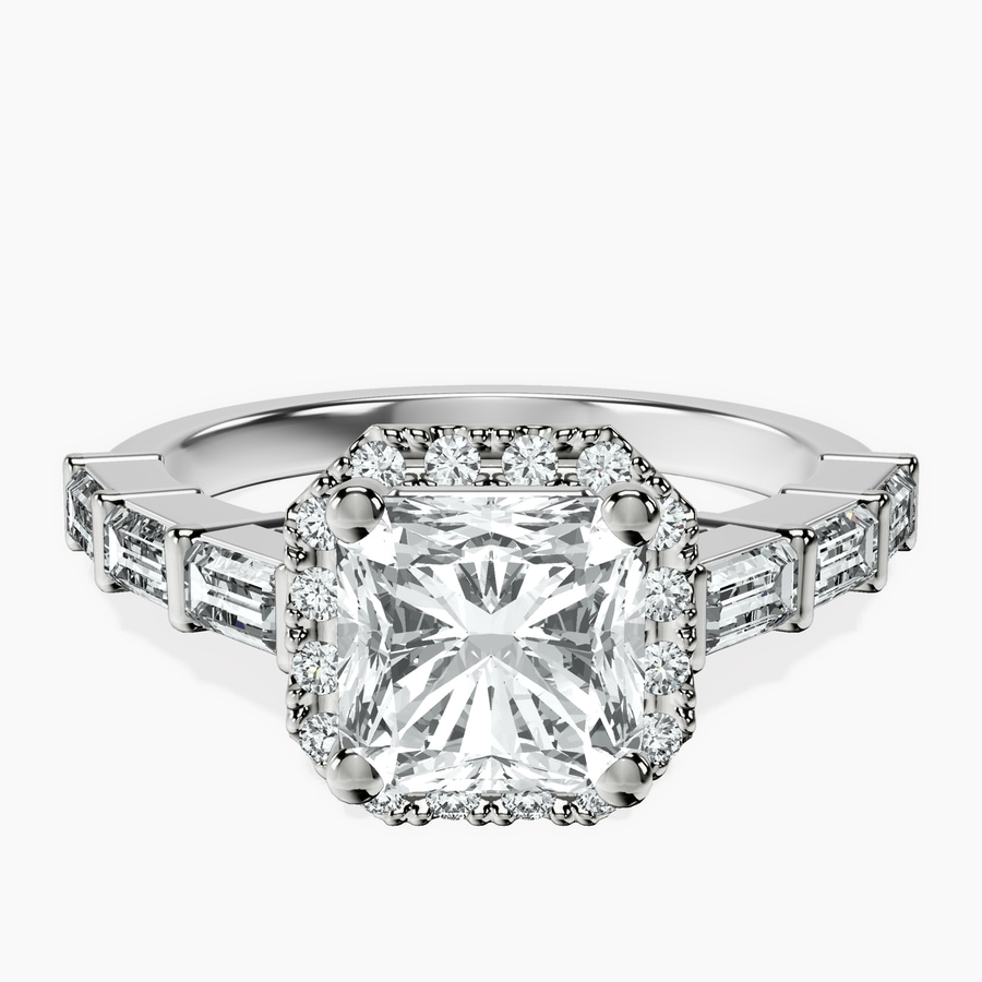 Platinum Rachel Halo Side Stone Lab Diamond Ring front image