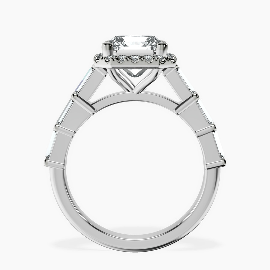 Platinum Rachel Halo Side Stone Lab Diamond Ring side right image one
